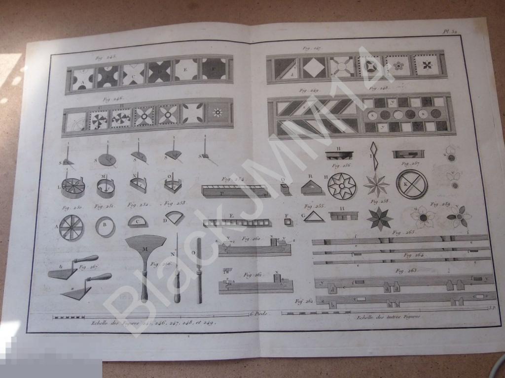 1807 Гравюра Строительство из искусственных камней Узоры Плитка Отливка Формы Инструмент