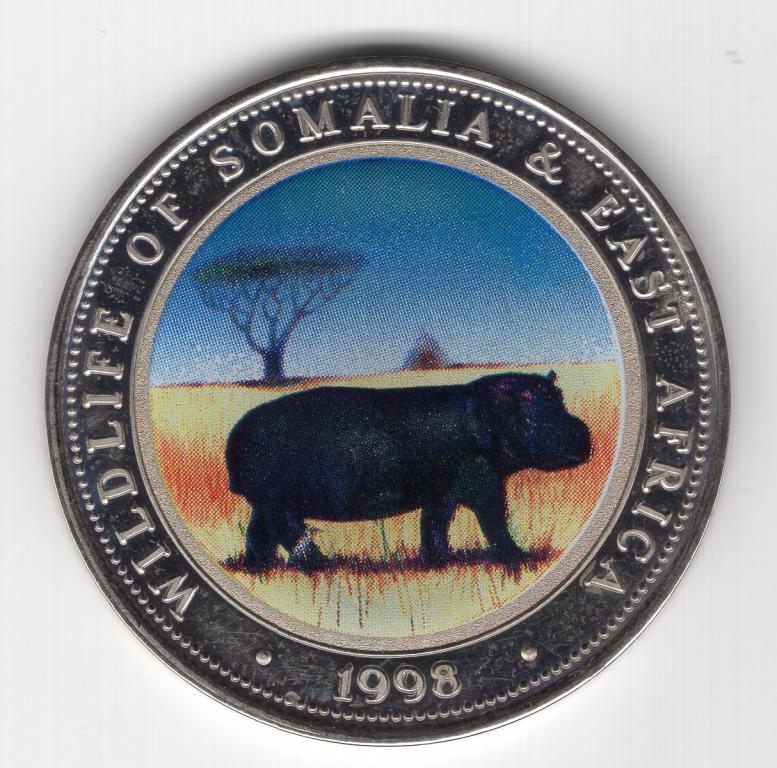 25 шиллингов - Сомали - 1998 - Дикая природа Восточной Африки - Бегемот - цветная эмаль - KM#47