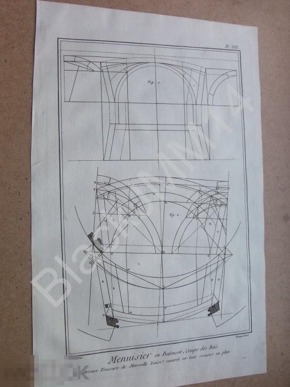 1769 г. Гравюра на меди Плотник Строительство Древесина Купол Свод