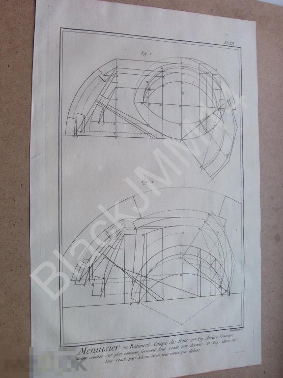 1769 г. Гравюра на меди Плотник Строительство Древесина Купол Свод