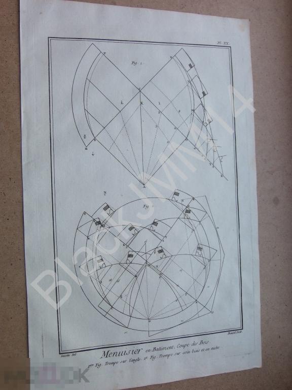 1769 г. Гравюра на меди Плотник Строительство Древесина Свод Арка