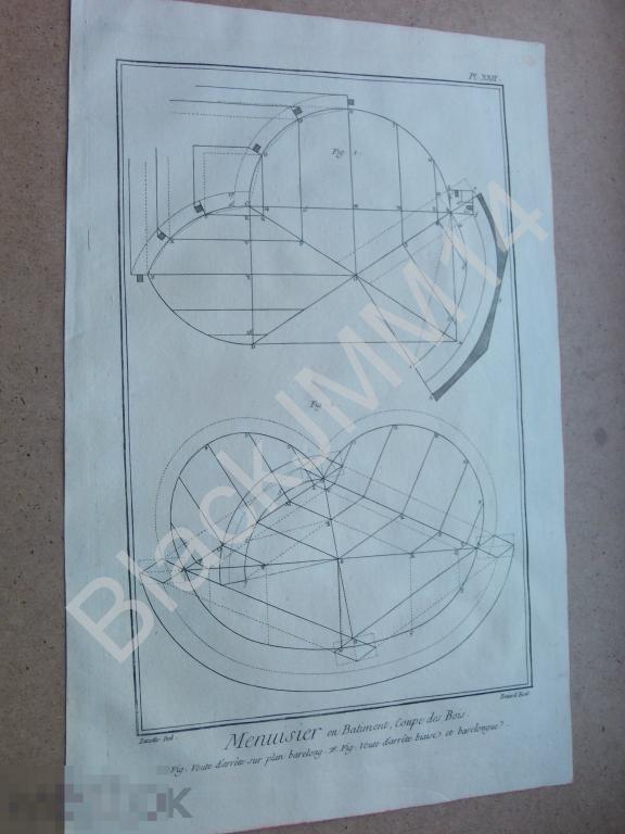 1769 г. Гравюра на меди Плотник Строительство Древесина Свод Арка