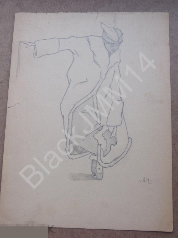 1917 г. Никитин Л.А. Рисунок Бумага Карандаш "Женщина в шубе, снимающая ботинок".
