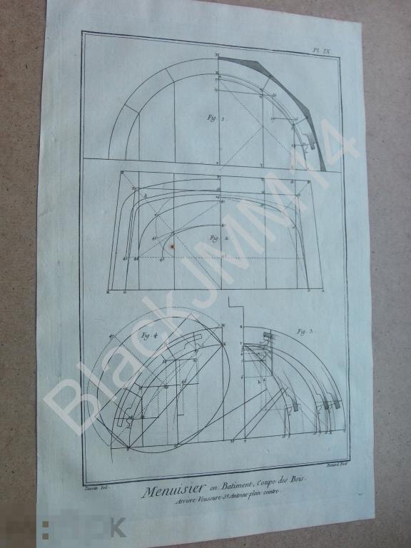 1769 г. Гравюра на меди Плотник Строительство Древесина Купол Свод