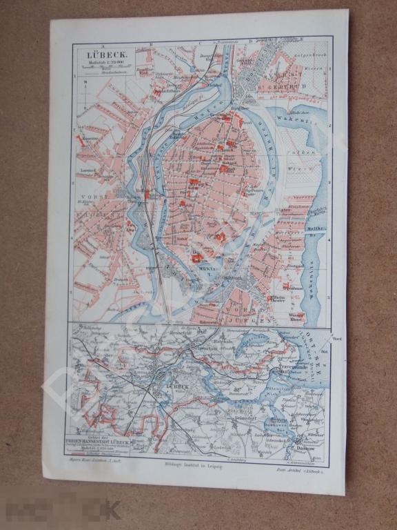 1897 г. Карта Любек Германия