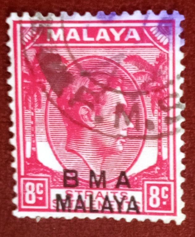 Малайя Британская Колония 1945 год Стардарт Король Георга VI Надпечатка Гаш+