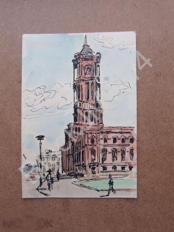 1965 г. Гринченко В.И. Рисунок. Берлин Германия Красная Ратуша