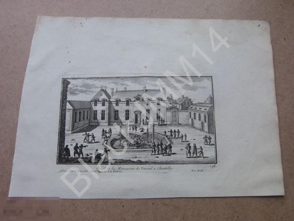 1766 г Гравюра на меди Перелль Париж Прелести Версаля Замок Шантийи Управляющий Фонтан