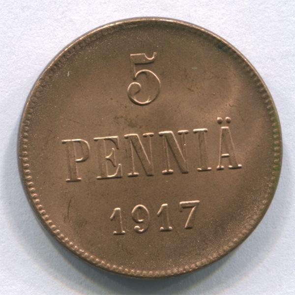 Финляндия 5 пенни 1917 г Временное Правительство