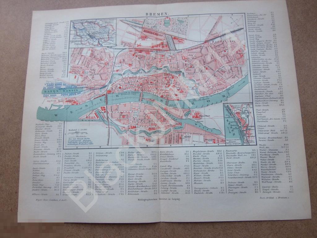1890 г. Карта Бремен Германия