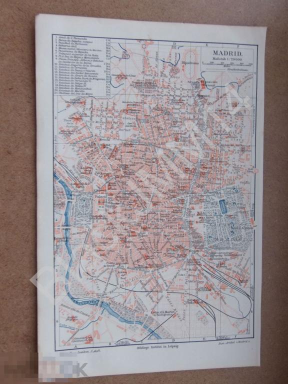 1897 г. Карта Испания Мадрид