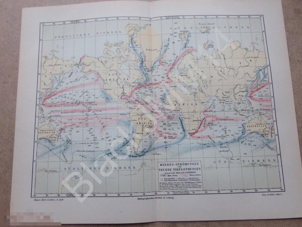 1890 г. Карта течений Океаны Гольфстрим