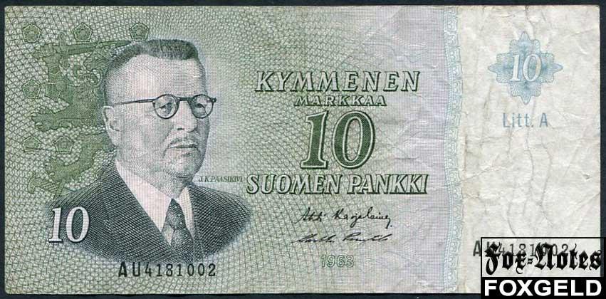 Финляндия 10 марок 1963 Litt.A / Karjalainen Puntila F P:104a AU4181002