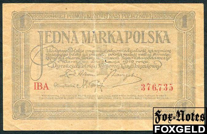 Польша 1 марка польская 1919  F+ M19b / P:19 IBA