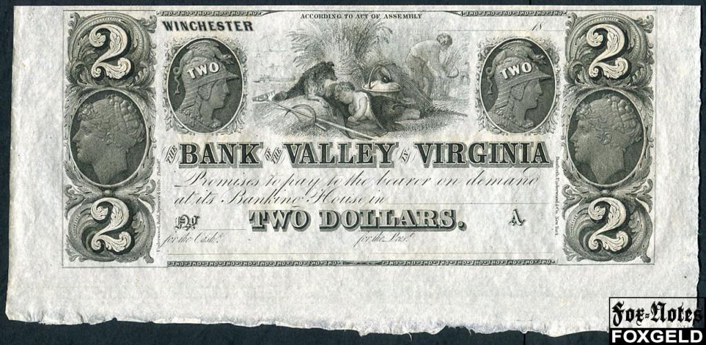 Bank of the Valley in Virginia США 2 доллара 18…  XF - aUNC  A