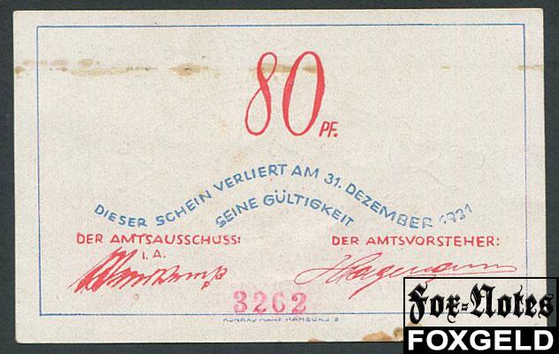 Bokel Schleswig-Holstein 80 Pfennig 1921 Gemeinde.   В1:135.1 №3262