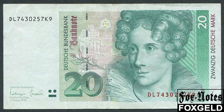 ФРГ Deutsche Bundesbank 20 марок 1993 Ro:304a DL K9