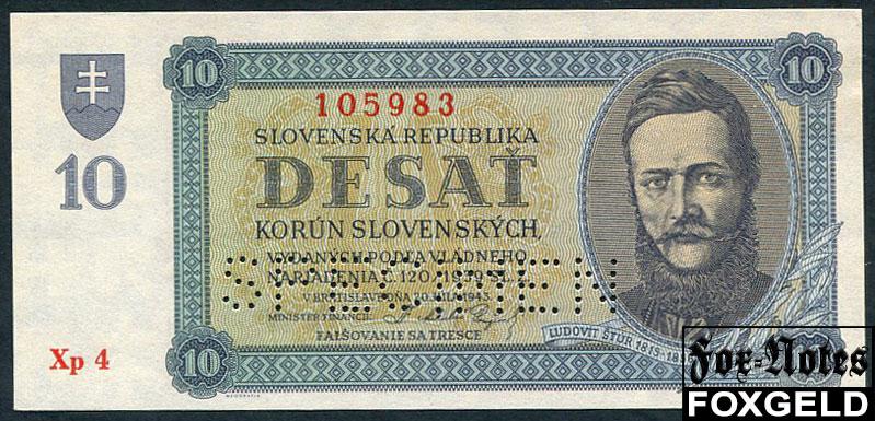 Словакия 10 крон 1943 SPECIMEN UNC P:6s Xp4