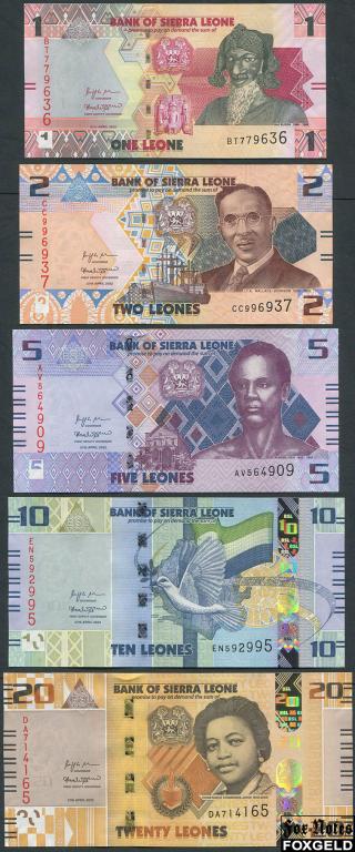 Сьерра-Леоне 1, 2, 5, 10, 20 леоне 2022  UNC P:NEW  811624556B2