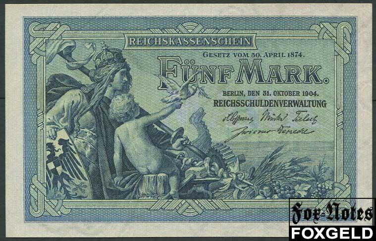 Германия 5 марок 1904 Reichskassenschein. #6 UNC Ro:22a / P:8a  V.301490
