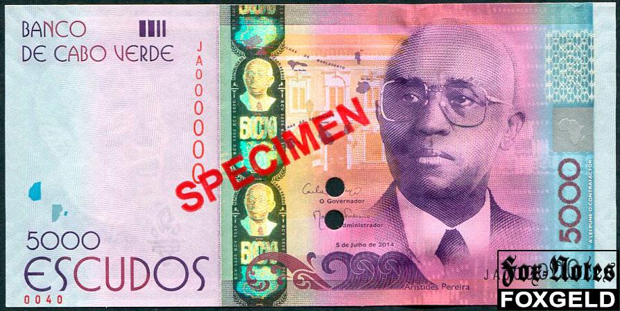 Кабо-Верде 5000 эскудо 2014 SPECIMEN ОБРАЗЕЦ aUNC P:NEW JA