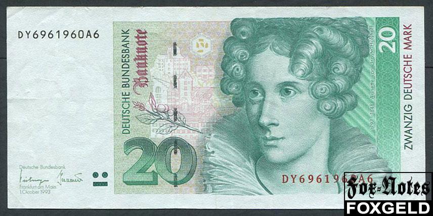 ФРГ Deutsche Bundesbank  20 марок 1993  Ro:304a DY A6