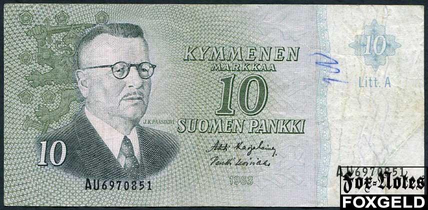Финляндия 10 марок 1963 Litt.A / Karjalainen Koivokko F P:104a AU6970851