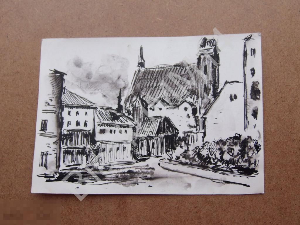 1965 г. Гринченко В.И. Рисунок Европа Лейпциг Переулок Цековь