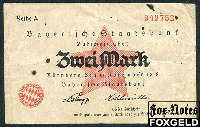 Bayern Bayerische Staatsbank 2 Mark 1918   BAY28b A849752