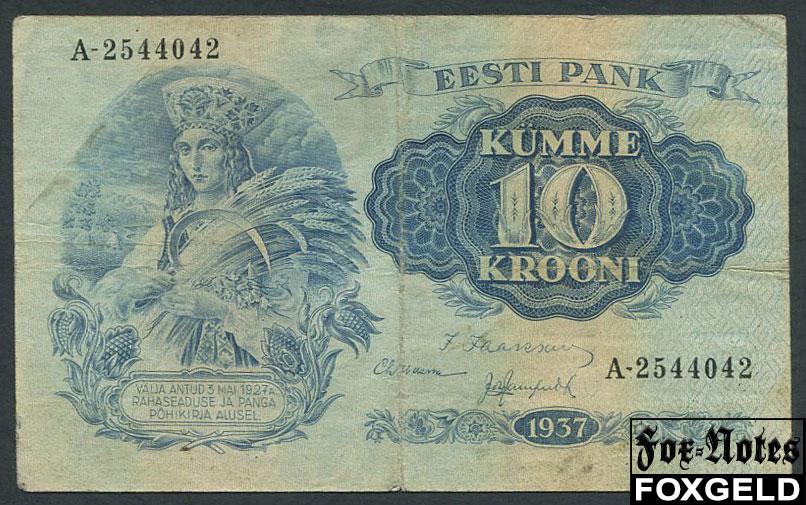 Эстония EESTI PANK 10 крон 1937  FN:Е25.46.2 A-2544042