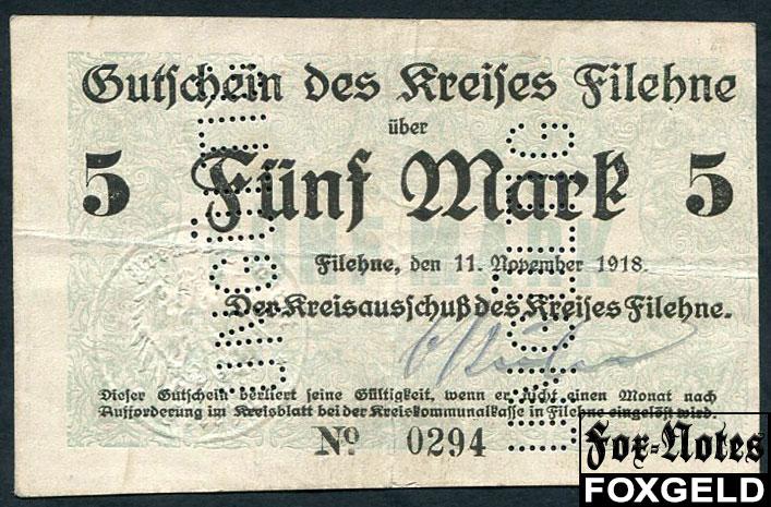 Filehne Posen 5 Mark 1918 11. November 1918. В3:143.01.b №0294