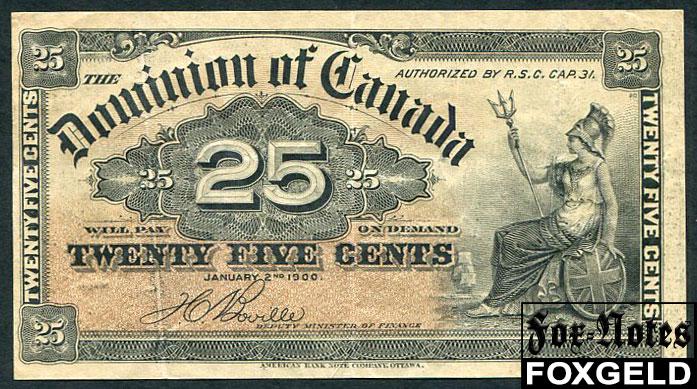 Канада Dominion of Canada 25 центов 1900 Sign. Bovile P:9b {1}