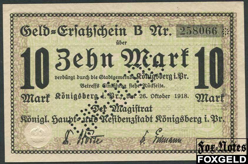 Konigsberg / Ostpreussen 10 Mark 1918 UNGULTIG UNC   №258066