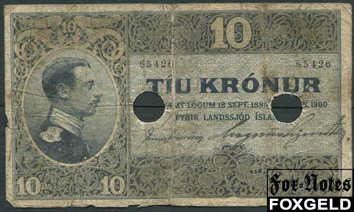Исландия 10 крон L1900 1912 Christian X  VG P:8b  85426