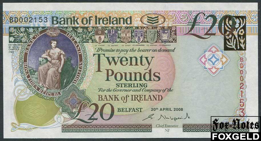 Ирландия Северная / Bank of Ireland 20 фунтов 2008  UNC P:NEW BD