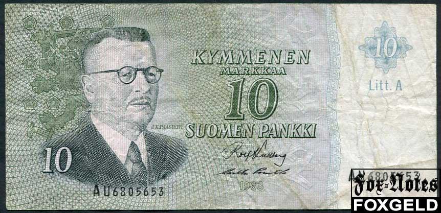 Финляндия 10 марок 1963 Litt.A / Kulberg Puntila F P:104a AU6805653