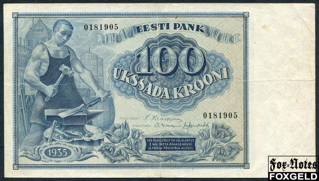 Эстония EESTI PANK 100 крон 1935  FN:Е25.49.1 0181905