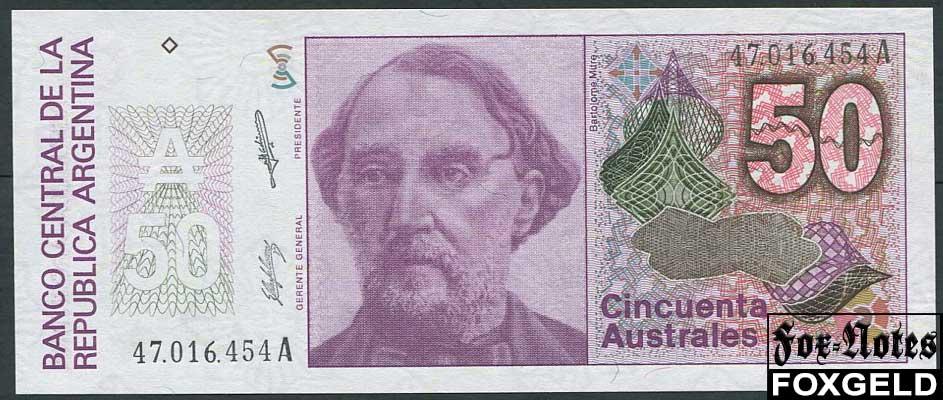 Аргентина 50 аустралей ND(1986)   ST-C.  Series A UNC P:326b A (***)