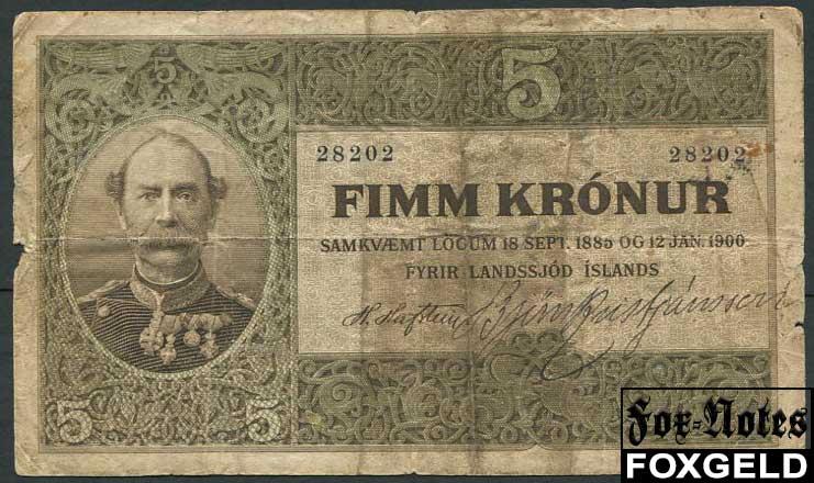 Исландия 5 крон L1900 1900-06 Christian IX  aF P:4  28202