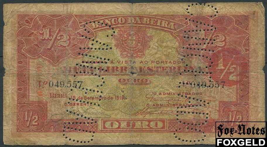 Мозамбик 1/2 либра 1919 Banco da Beira G+ P:R5  №049,557