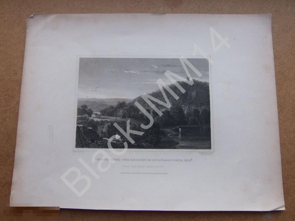 1831 г. Гравюра оригинал. Датирована США Коннектикут Озеро Лодка Парус