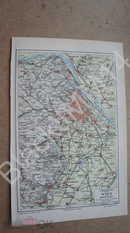 1890 г. Карта План Вена Окрестности Австрия