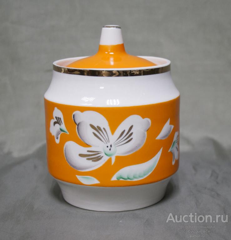 Сахарница Оранжевая с цветами, Туймазы, высота 13 см  (28)