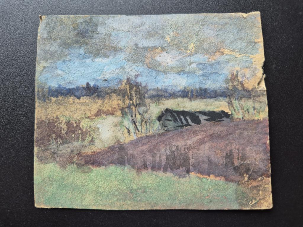 Кобелев В.А. (1895-1946)  Деревянный дом на фоне поля и леса вдали