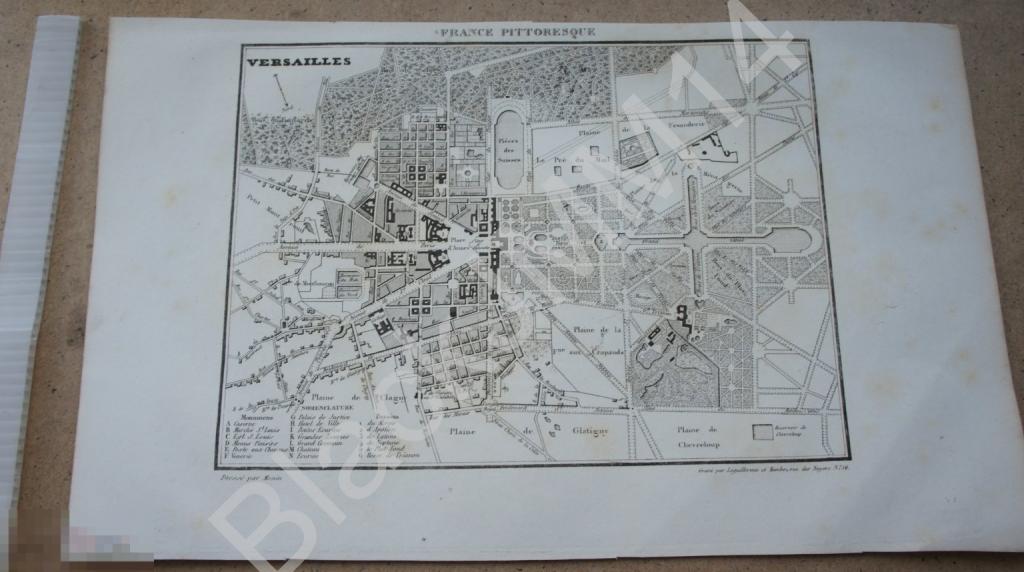 1838 г. Карта Живописная Франция А. Гюго План Версаль Сады