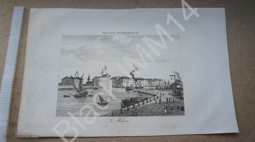 1838 г. Гравюра Живописная Франция Гюго А. Гавр Нормандия Порт Крепость