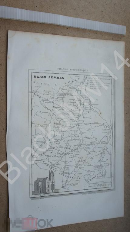 1838 г. Карта Живописная Франция А. Гюго  Дё-Севр Ньор