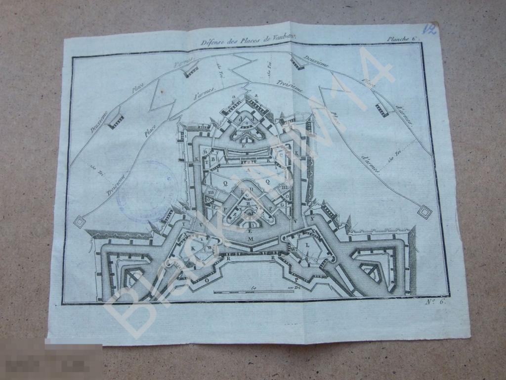 1794 г. Гравюра Карта План Схема Оборона Крепость Укрепления