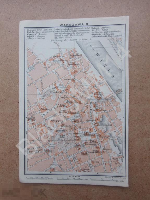 1912 г. Карта План Польша Варшава Центр Висла