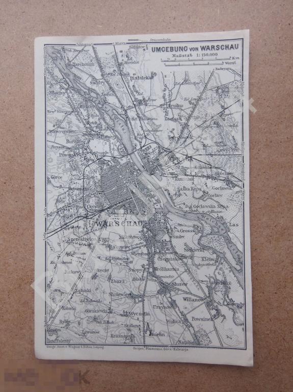 1912 г. Карта План Польша Варшава Окресности